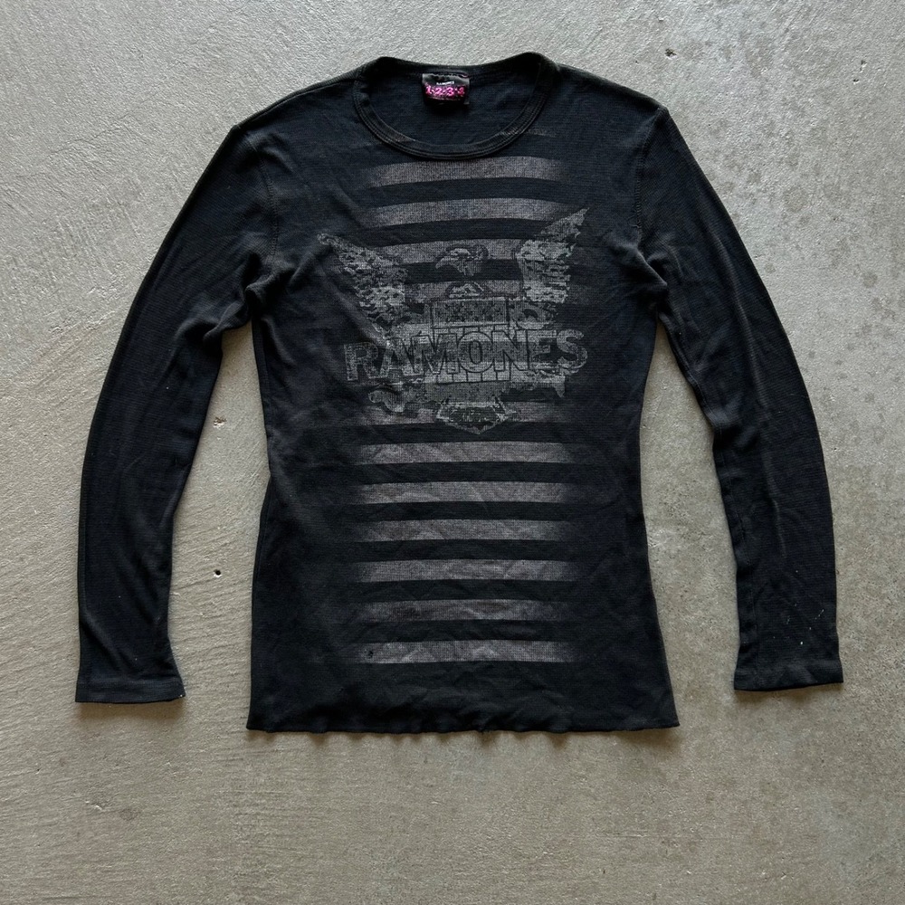 Vintage Y2K Ramones Long Sleeve Shirt Womens Medium Black Thermal Knit Punk Band